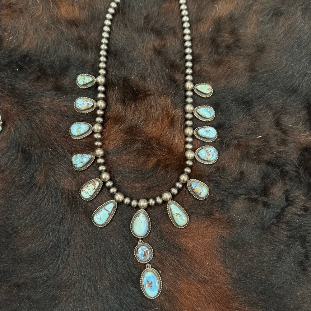 Navajo Golden Hills and Sterling Necklace